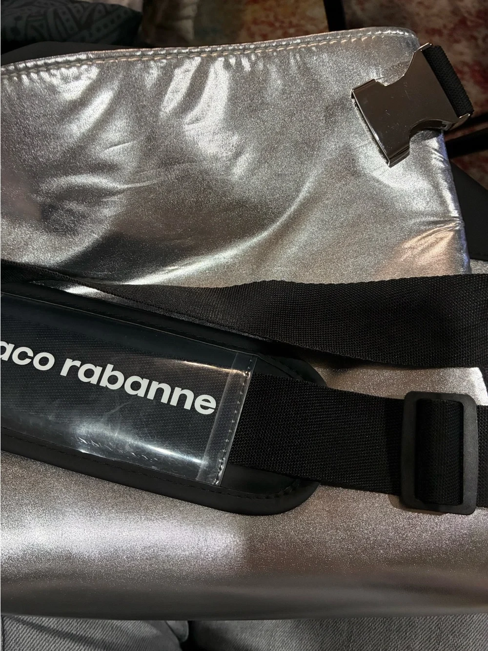 Paco Rabanne Silver Men’s Tote with Black Strap